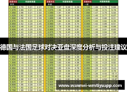 德国与法国足球对决亚盘深度分析与投注建议